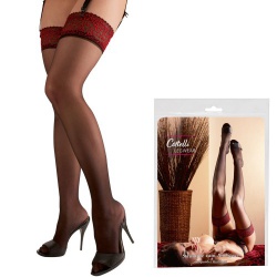 Zwarte kousen met donker rode kanten top van Cottelli Collection - or-2540100 