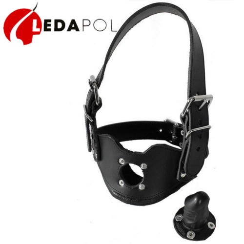 Leather Head Harness with dildo gag 8003 - le-8003