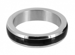 Chrome Stainless Steel Cock Ring with Black Band - xr-ab737