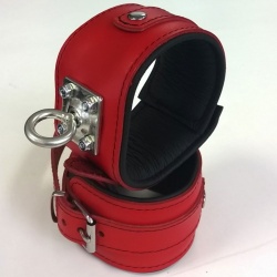Padded Red Leather Feetcuffs with strong rotating ring - os-0100-3r-e
