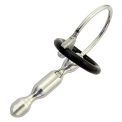 Black Silicone Head Ring w/ Urethral Stretching Penis Plug - bhs-374