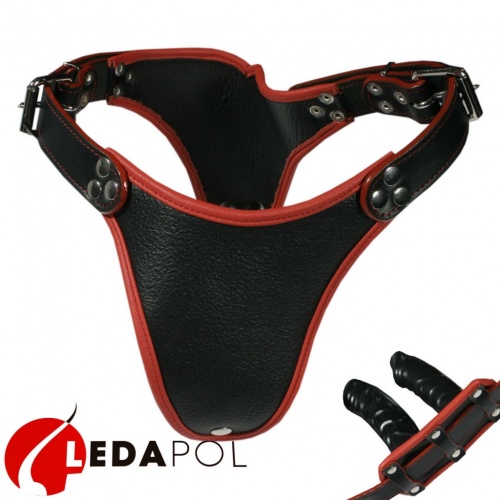 Leder Dildoslip mit 2 abnehmbaren Dildos - le-8083