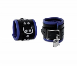 Leather Lockable Wristcuffs (Blue) - os-0102-2bk