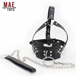 Muzzle Harness Ballgag with Chain leash - mae-sm-055
