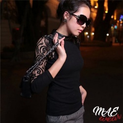 MAE-Wear Stretch Top with Lace Sleeves XL - mae-cl-035