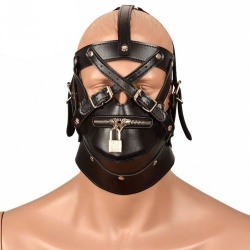 Leatherlook Bondage Slave Mask with Zipper - mae-sm-005