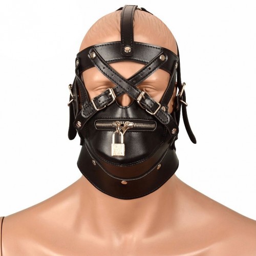 Leatherlook Bondage Slave Mask with Zipper - mae-sm-005