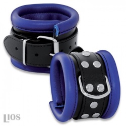 Leather Wrist Cuffs Black-Blue 2.6 inch width - os-0101-2bk