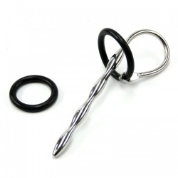 Stainless Steel Urethral Stretching Penis Plug with black Silicone Head Ring - mae-sm-028
