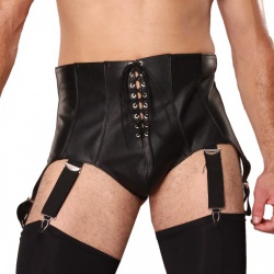 Herren Leder Taillenslip mit Strapsen von Ledapol - le-5698