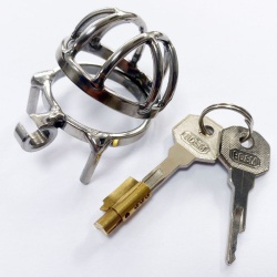 Short Steel Chastity Cage with optional Spiked Ring by MAE-Toys - mae-sm-074-s