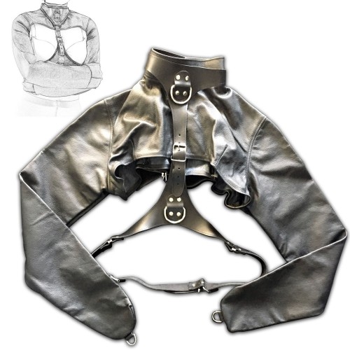 Black Leather Bolero Style Straitjacket - mi-34