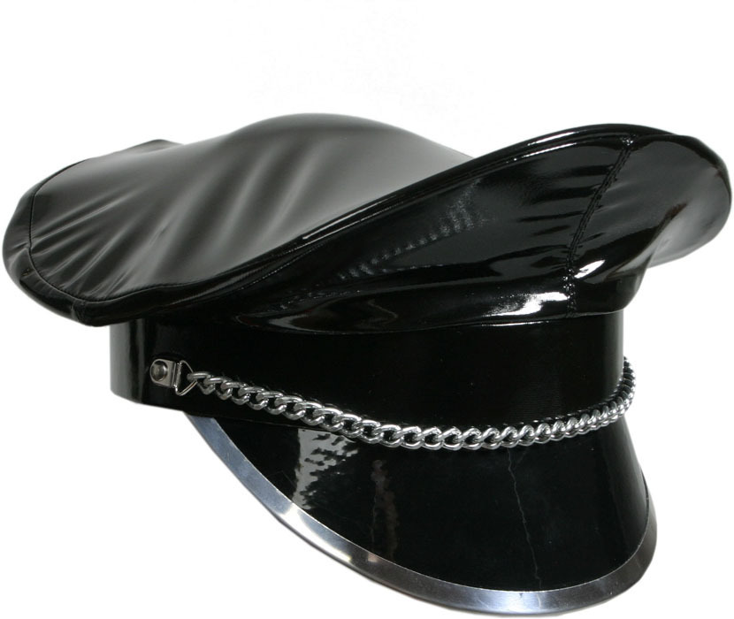 PVC black police hat with chain.