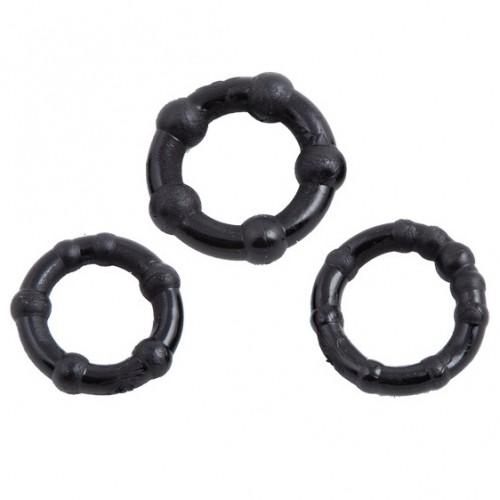 Stay Hard Black Beaded Cockrings (Set of 3) - 211800031