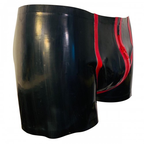 Black/Red Latex Zipper Shorts by RubberDutch - rbd-msb06