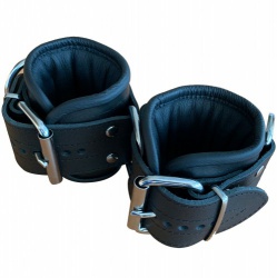 wide black leather padded high quality wrist cuffs by SaXos - os-0281-2