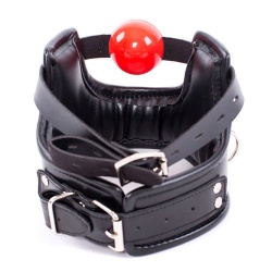 imitatie lederen Ballgag Collar-Harnas - mae-sm-218