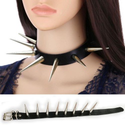 Bondage Choker with long Cone Spikes - mae-ty-047
