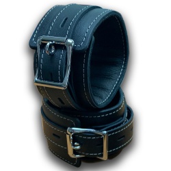 Padded Black Leather feetcuff with contrasting Stitches by NLLeather - nl-bfb2