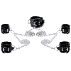 Black leather neck / hand / feet Cuff 8cm bondage set by Saxos - os-0105-2s