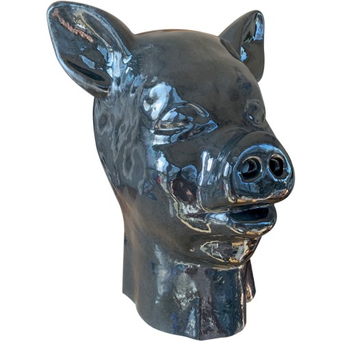 Black Latex fetish PIG Mask with zipper - mae-sm-219