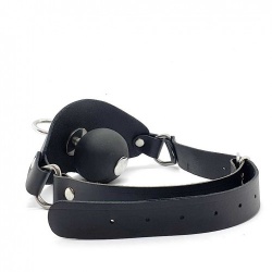 Leren Super Ball Gag Ø46 mm met stalen oog van Black Label - du-138790