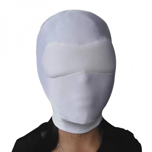 White Closed spandex Hood with Padded Blindfold - mae-sm-168c-white