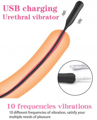 10 Frequency Black 5.5 mm Urethral Rechargeable Silicone Vibrator - mae-sm-031-55r