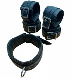 Padded Black Leather Cuffset with contrasting Stitches by NLLeather - nl-bhb2-set