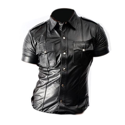 Lederen politieshirt met korte mouwen