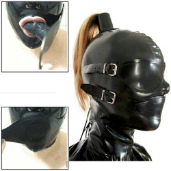 Black Latex Bondage mask with blond wig - sm-153