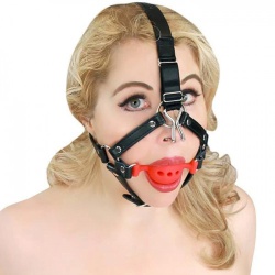 Rode Siliconen Ball Gag Trainer met Nose Hook - bhs-521red