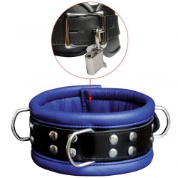 Luxury Black-Blue padded Leather Collar - os-0101-1b