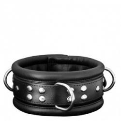 Black Leather Collar (6,5 cm / 2.5 inch wide) with 3 D-Rings - os-0101-1s