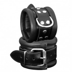 Luxury Black Padded Leather Wrist Cuffs with D-Ring - 2.5 inch / 6,5 cm wide - os-0101-2s