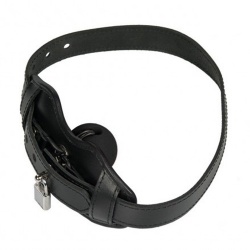 Leather Lockable Mouth Gag with Black Ball Ø40 mm - pml-3082