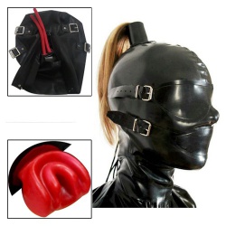 Latex Bondage Mask with Wig & Tongue Gag - sm-153b