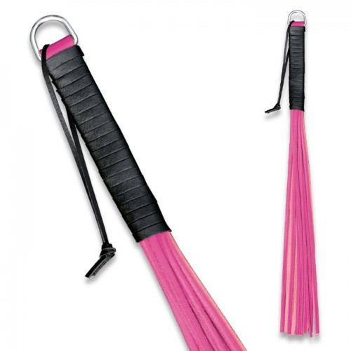 45 cm langes Rindsleder Peitsche - Pink von Saxos - os-0149-p