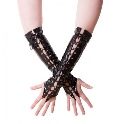 PVC Fingerless Lace Up Gloves by Honour - hr-h1365