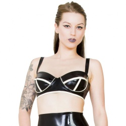 Bordello Latex Bra by SkinTwo in Black & White - hr-r1741