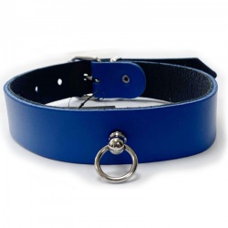 Leren choker met O-ring - Blauw - os-1428b