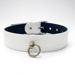 Leren choker met O-ring - Wit - os-1428w