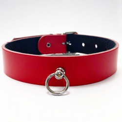 Lederhalsband mit O-Ring - Rot - os-1428r