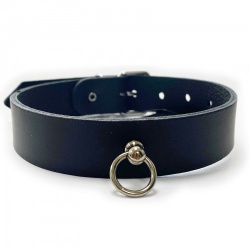 Leren choker met O-ring - Zwart - os-1428blk
