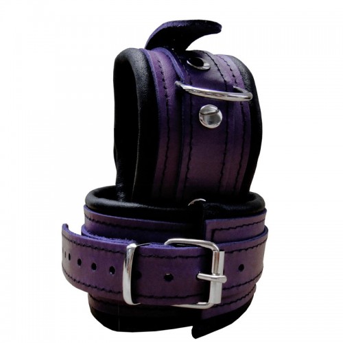 Leather Wrist Cuffs Black-Purple 2.6 inch width
