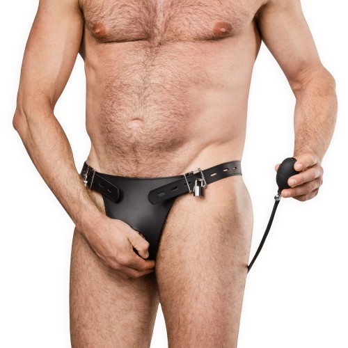 Leather Male Chastity Briefs with Inflatable Anal Plug