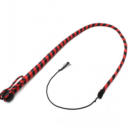 Leren zweep zwart & rood - 120 cm - opr-277140