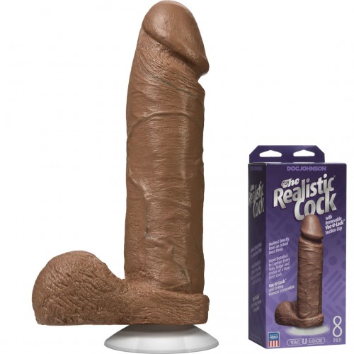 Realistic Cock with Balls - Vac-U-Lock Suction Cup - 8" / 20 cm - sh-0271-08-bx
