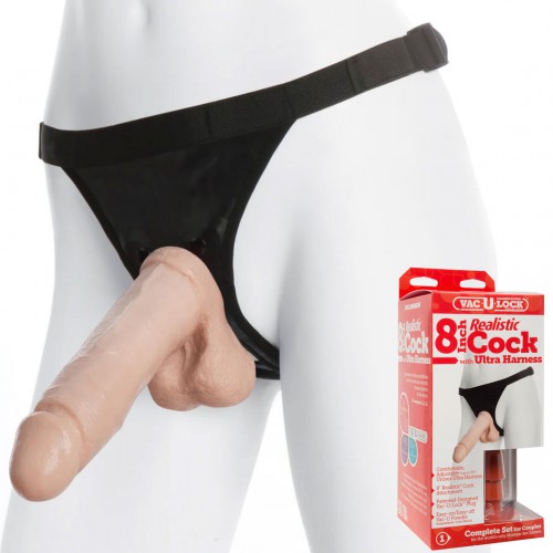 Realistic Cock + Ultra Harness - 8" / 20 cm - sht-1050-03-bx