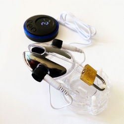 Transparent ABS Electro Chastity Device Long Version - mae-fm-010l
